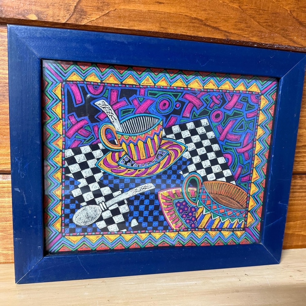 Penny Feder Teacup Print | Framed Vintage Kitchen Art | Folk Modern Wall Decor